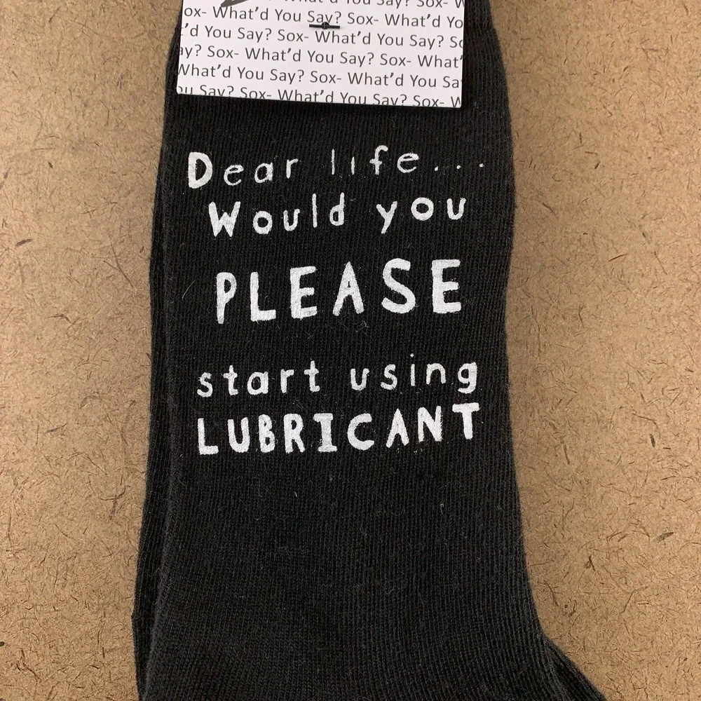 What'd You Say Sox Adult One Size Black White Life Use Lubricant Crew Socks NWT